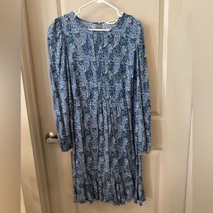 Boden Blue and White Long Sleeve Dress